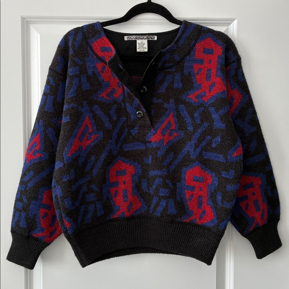 Unionbay Size 8 Vintage Balloon-Sleeve Mohair-Blend Half-Button Sweater